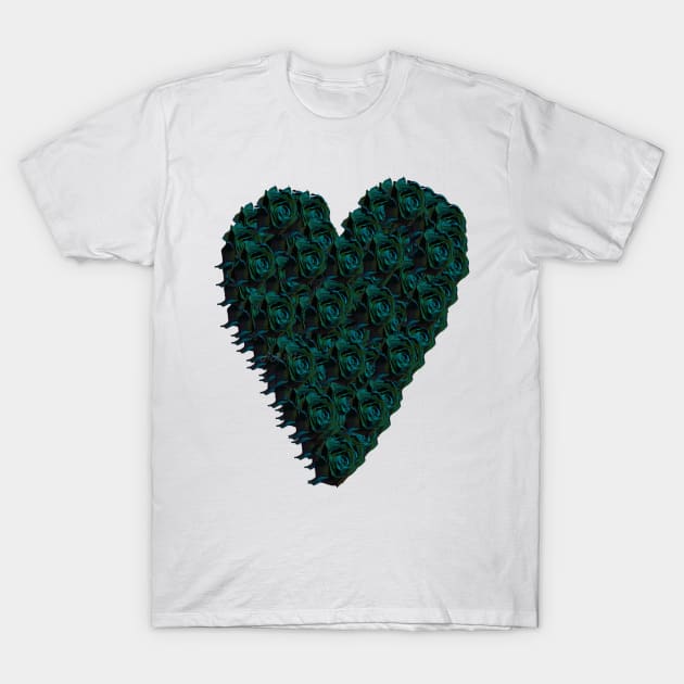 Aqua Rose Heart T-Shirt by Not Meow Designs 